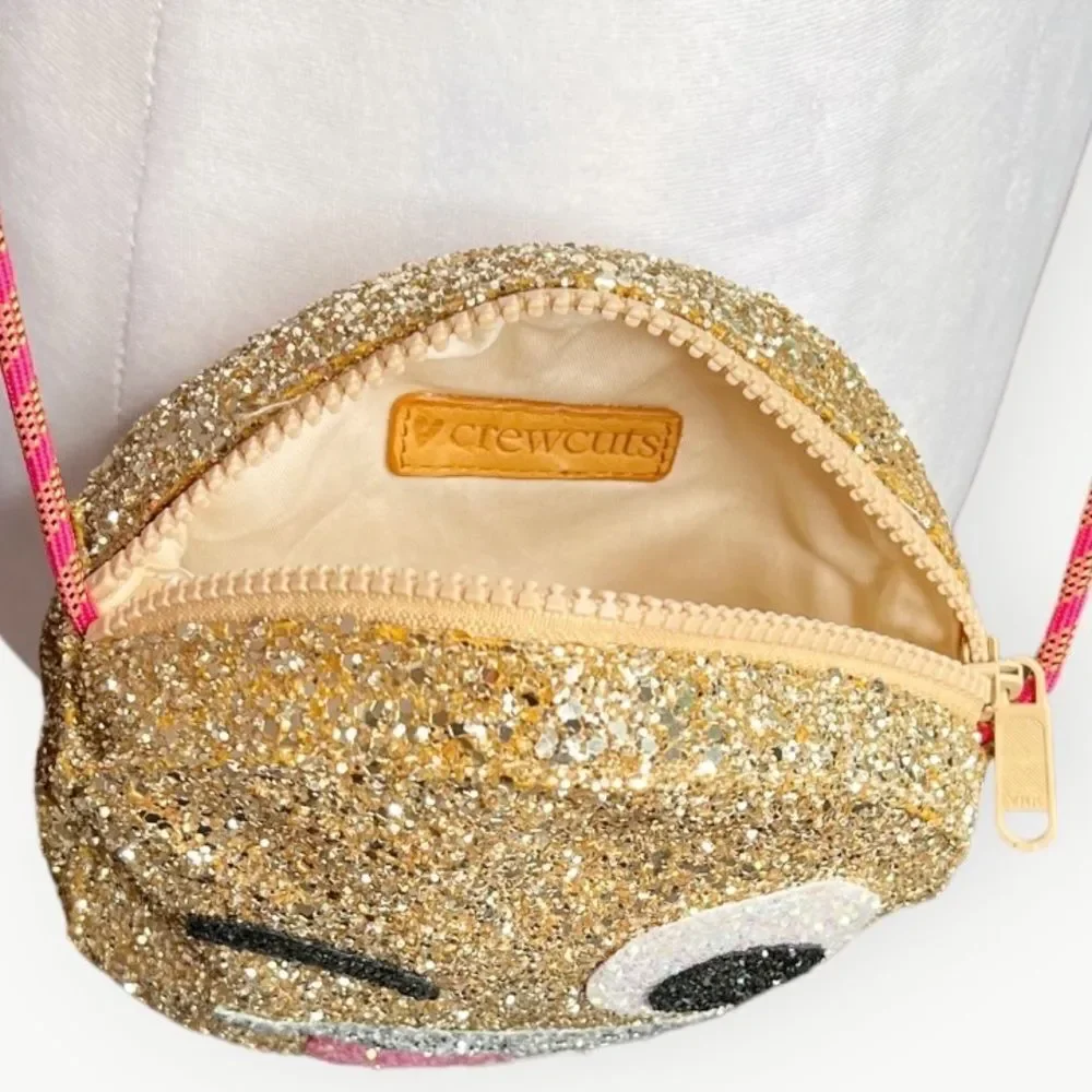 Crewcuts Girls Kids Sparkly Tongue Out Emoji Crossbody Zip Purse.